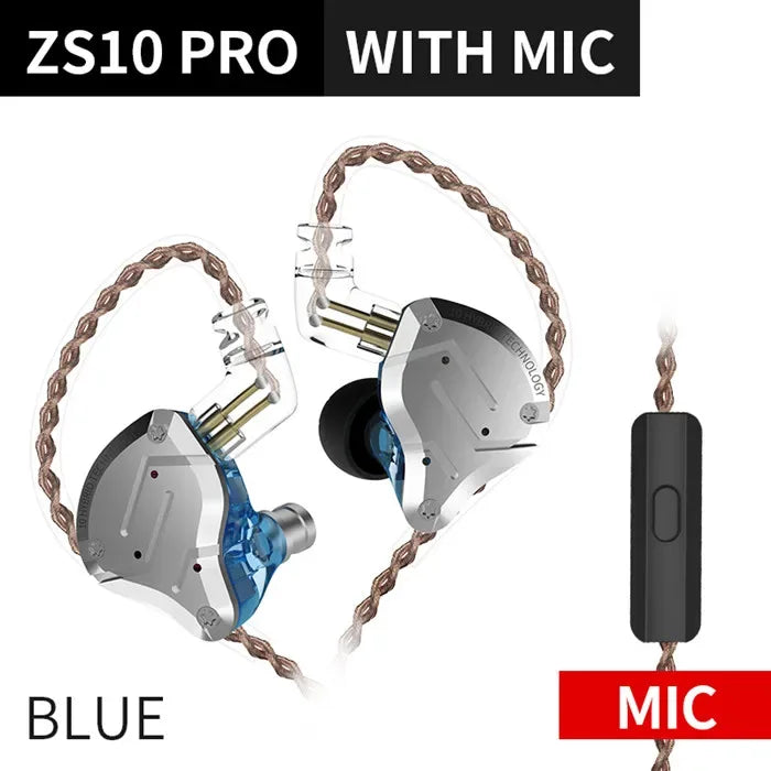 KZ ZS10 Pro 5-Driver Hybrid HiFi Wired Earbuds by Tidesmit ZS10 Pro Blue Mic Tidesmit