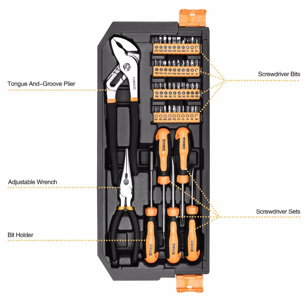 DEKO 192Pcs 198Pcs Professional Car Repair Tool Set Ratchet Spanner Screwdriver Socket Mechanics Tools Kit W/ Blow-Molding Box