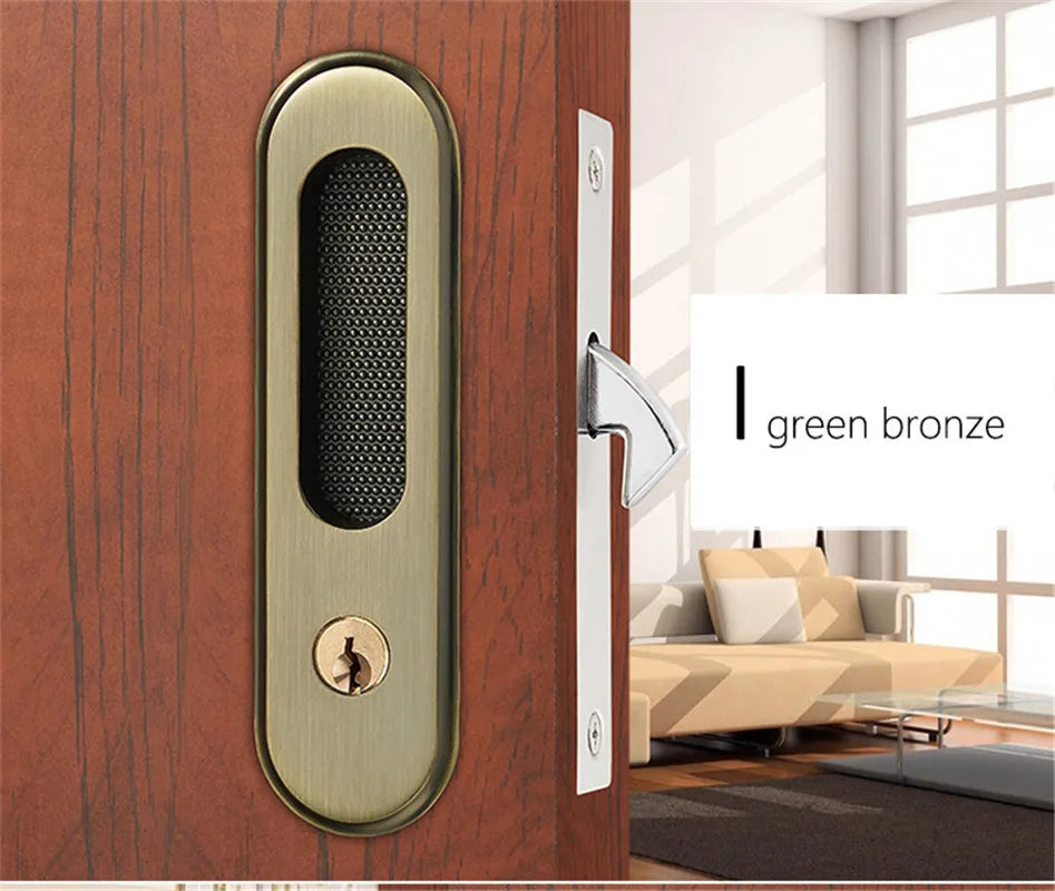 KAK Mute Mortice Sliding Door Lock Hidde Handle Interior Door Pull Lock Modern Anti-theft Room Wood Door Lock Furniture Hardware