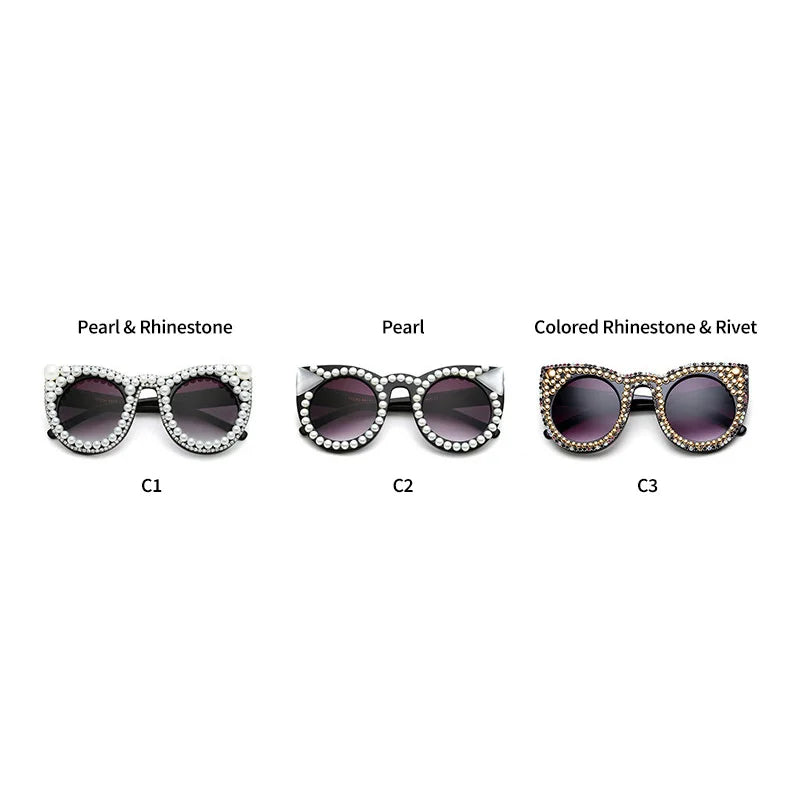 10828 Superhot Eyewear Luxury Women Cat Eye Jewels Pearl Rhinestone Sunglasses