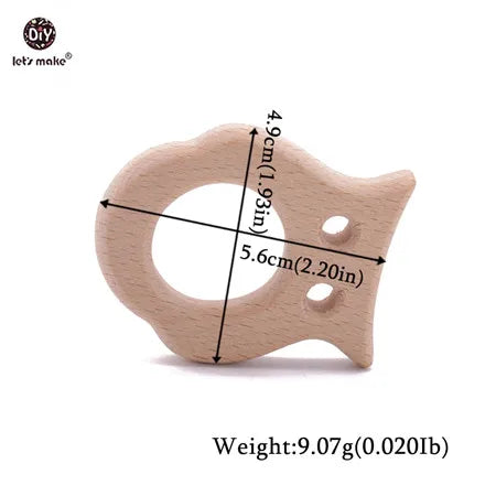 Natural wood fish baby teething ring, beige, for safe infant teething relief.