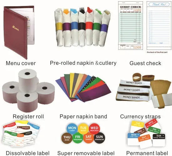 Promotional collage of office label and packaging accessories