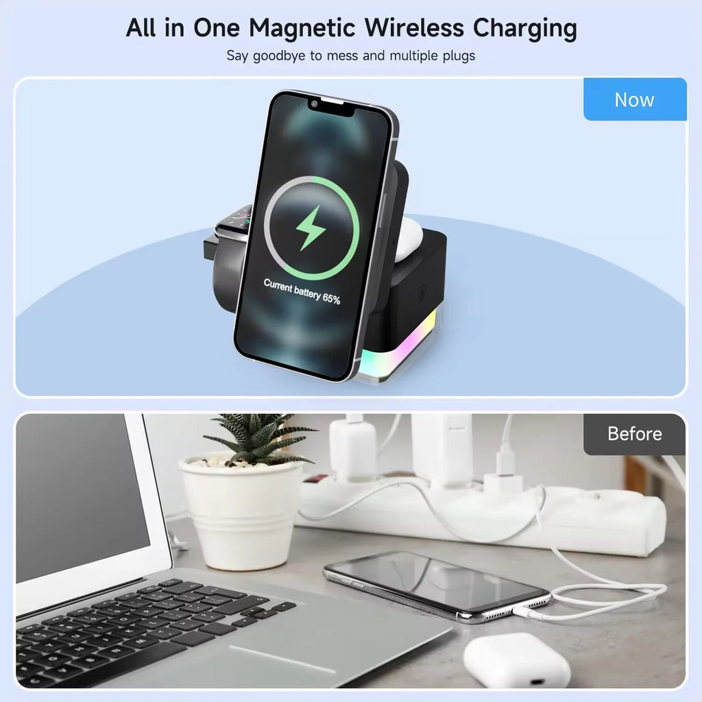 Portable 3-in-1 Multi-Function 10W/15W for Qi Wireless Charging Stand Magnetic Fast Charger Holder Flexible for iPhone 13 & 14 Tidesmit