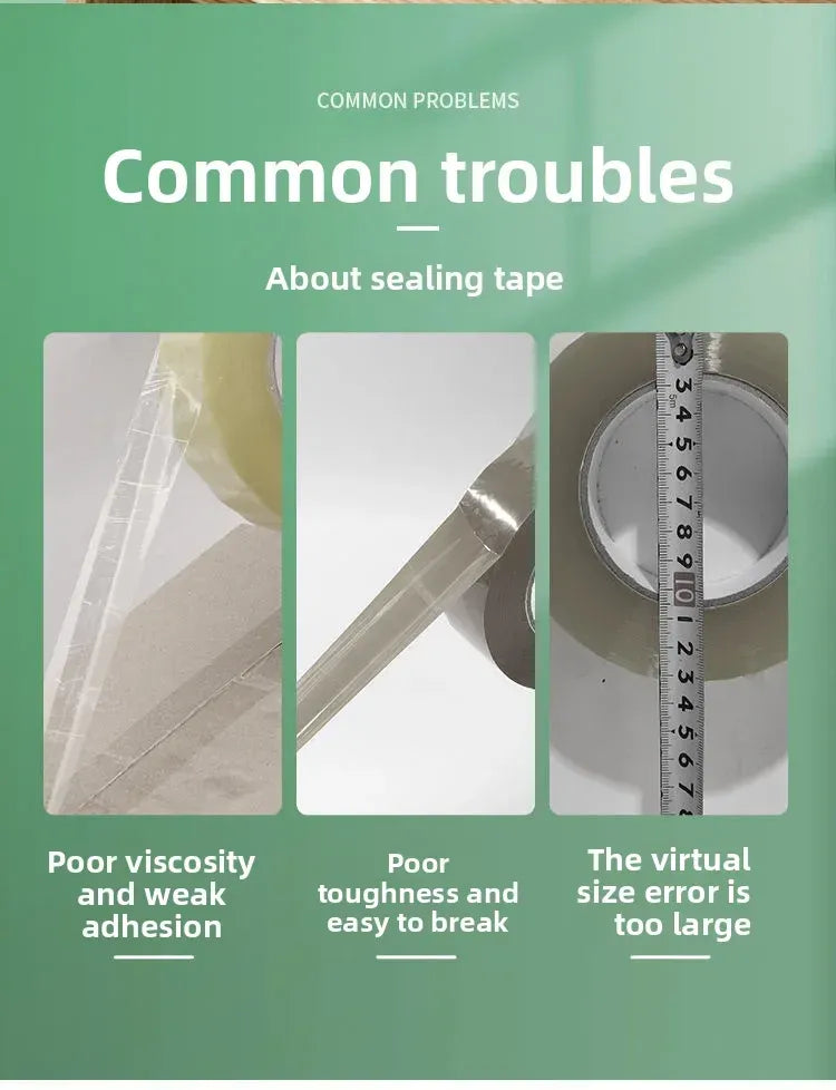 Clear sealing tape strip and roll, showing tape adhesion on box surface