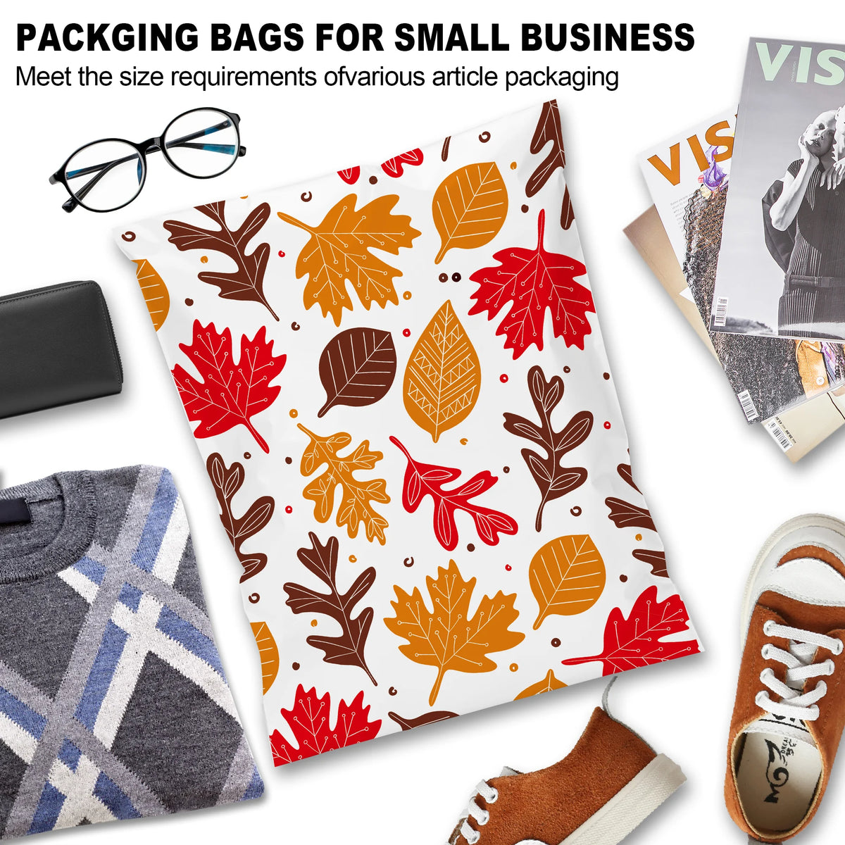 White maple leaf poly mailer bag for shipping small items, sealed pouch design