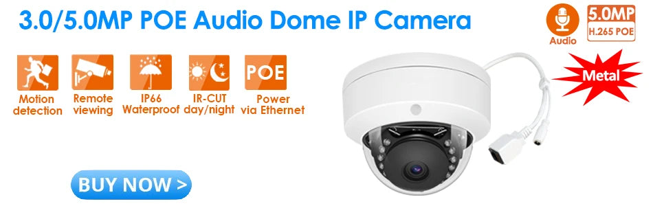 XMEYE 8MP 4K 2.8MM lens POE Wired IP ONVIF H.265 Audio Record CCTV Face Detection Waterproof IP66 Outdoor Security Video Camera