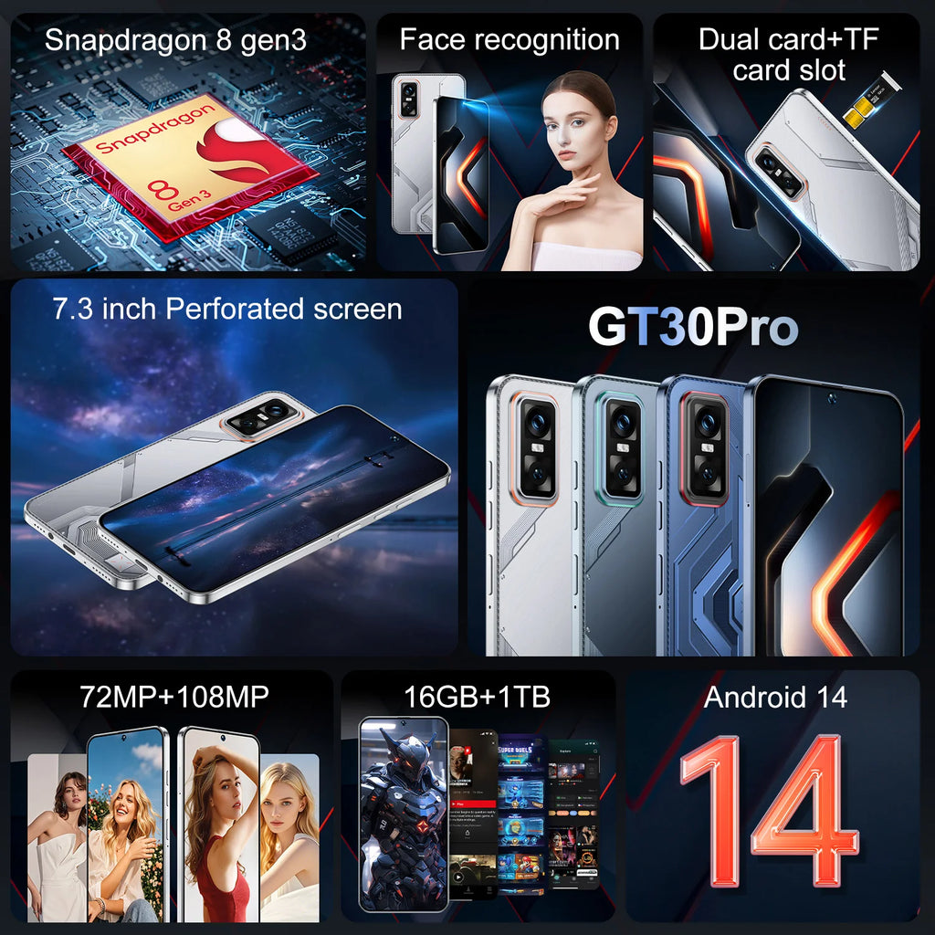 Android 14 5G Smartphone 7.3-inch 16GB RAM 1TB Storage Unlocked Mobile Tidesmit