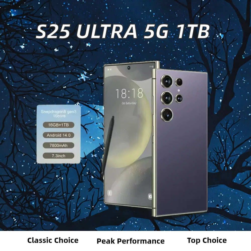 S25 Ultra 5G smartphone featuring 16GB RAM 1TB storage 108MP camera and HD display in gallery view