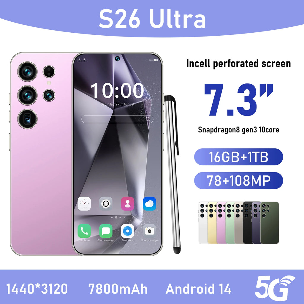2025 New Original Phones S26 ultra 5g Smartphones 22GB+2TB 5G Dual SIM Cellphone Mobile Phone Face Unlock Android 14 5G Phone - Tidesmit