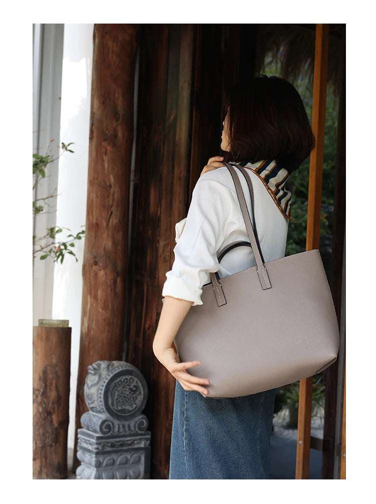 Women Luxury Genuine Leather Tote Soft Cowhide Handbag Two Sides Available Using Shoulder Bags Versatile And Durable
