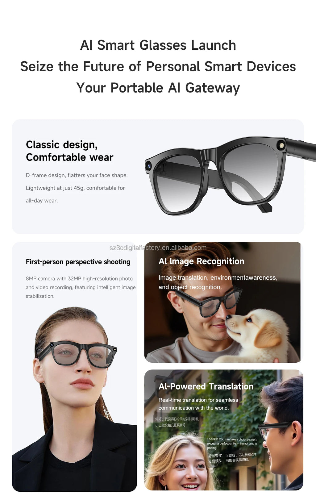 NextGen CY01 Smart Glasses AIPowered Translation 8.0MP Camera Multimedia Player AR Hardware Glasses Tidesmit