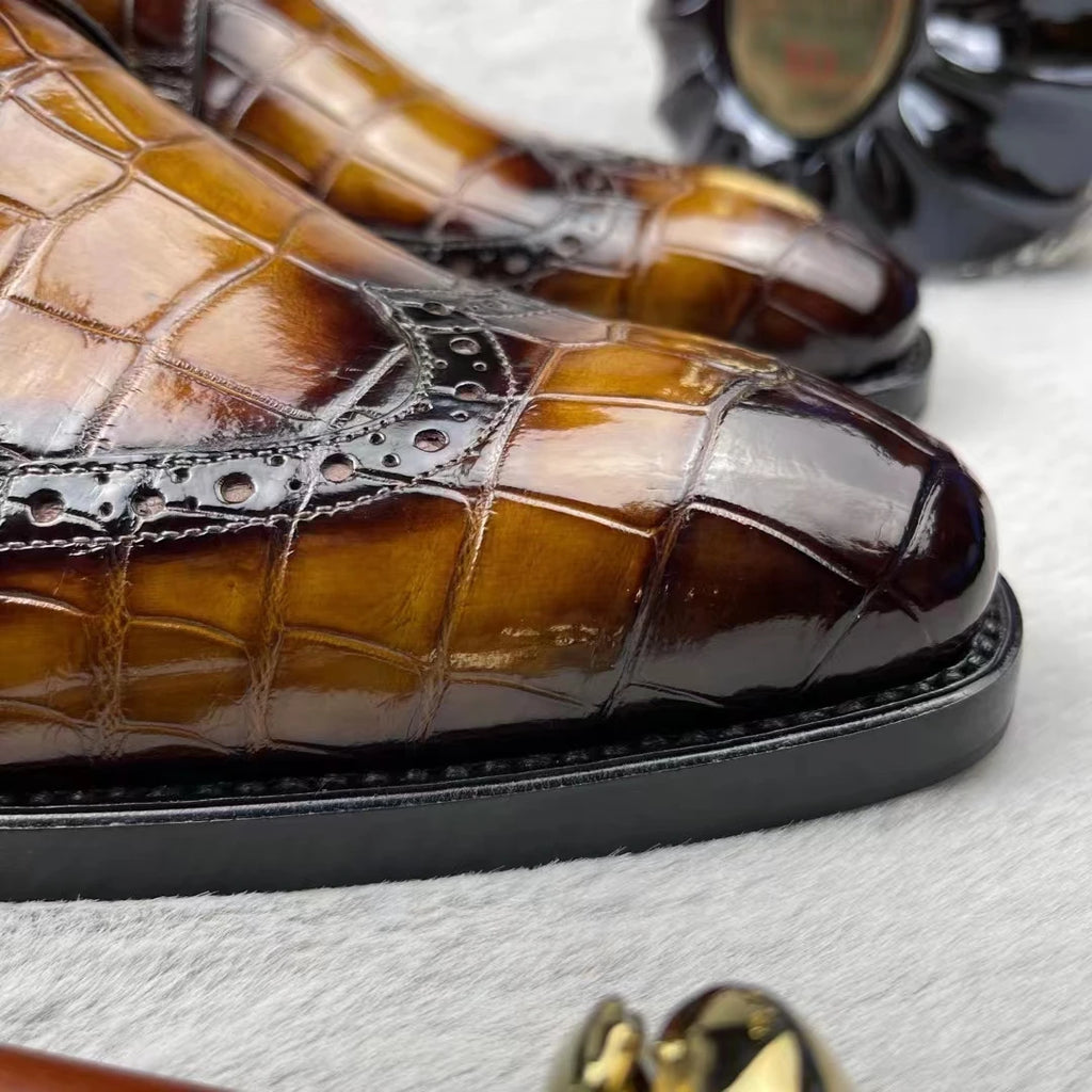 Handmade Luxury Formal Shoes for Men Genuine Crocodile Leather Branded Shoes Men High Quality Office Dress Shoes