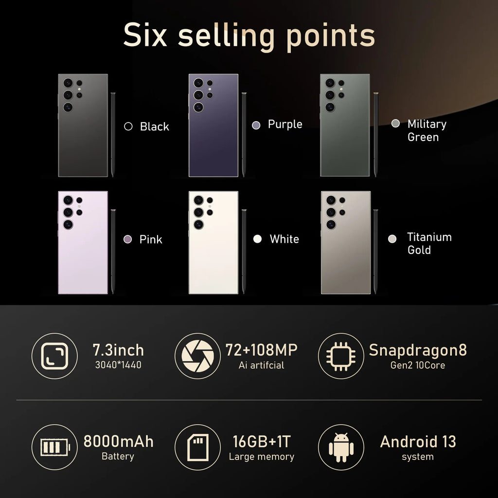 S24 Ultra 7.3 Inch 5G Smartphone with 108MP Camera 16GB RAM 1TB Storage OLED Display in French and Spanish