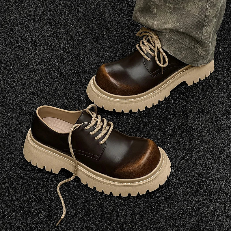 Men's Waterproof Winter Thick Sole Round Toe Lace-Up Formal Shoes with Microfiber Leather Upper and Shock-Absorbent Outsole