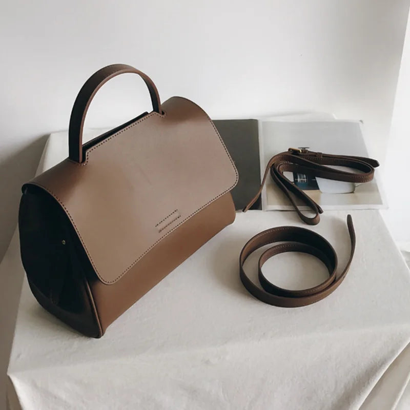 Women Korean Style Simple Design Luxury Leather Messenger Bag Leather Handbags