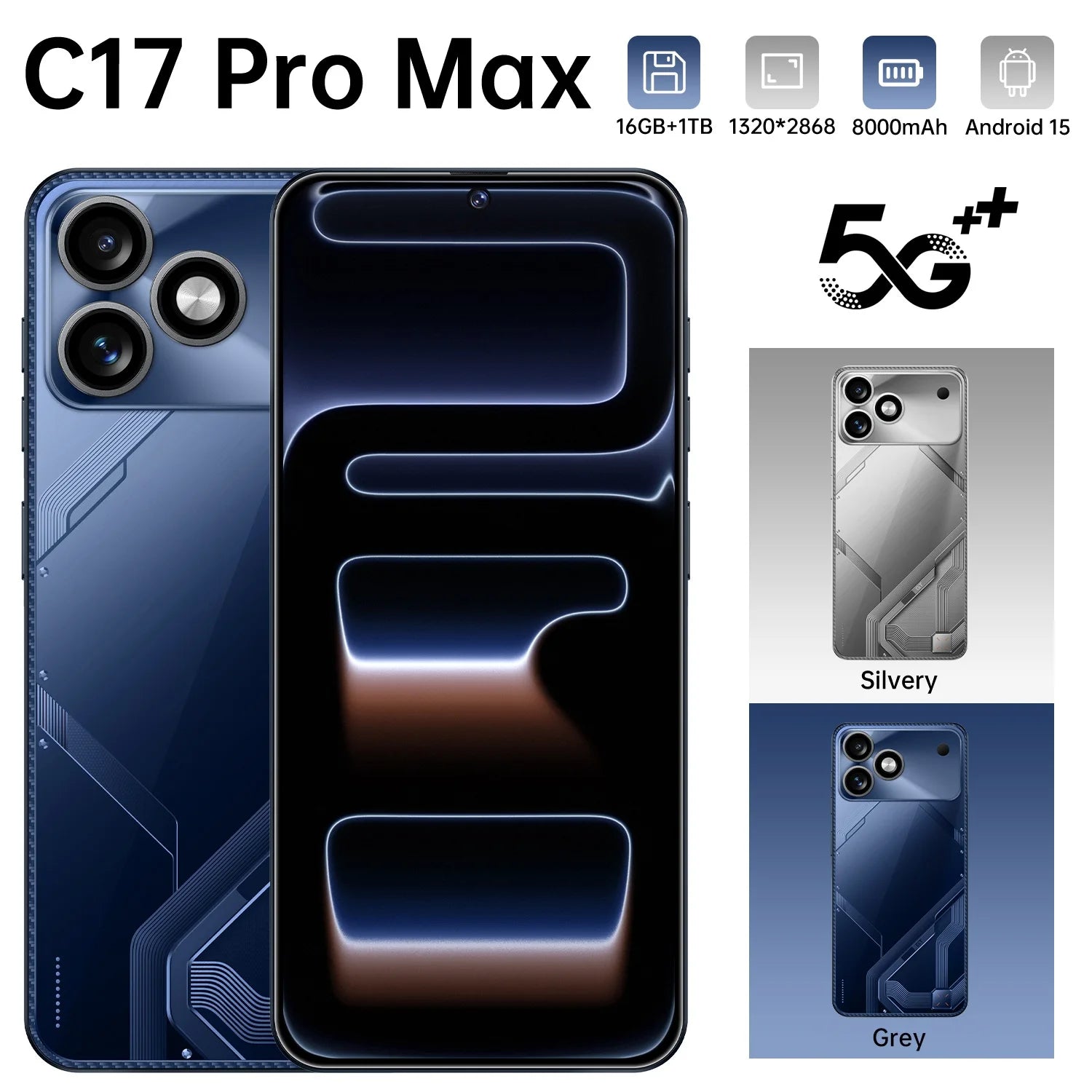 Tidesmit 5G Smartphone: 16GB RAM, 1TB Storage, 7.3-inch AMOLED Silver Tidesmit