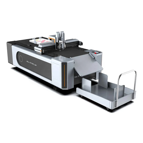 CNC oscillatory knife cutting machine with flatbed and clamp-style tool carriage
