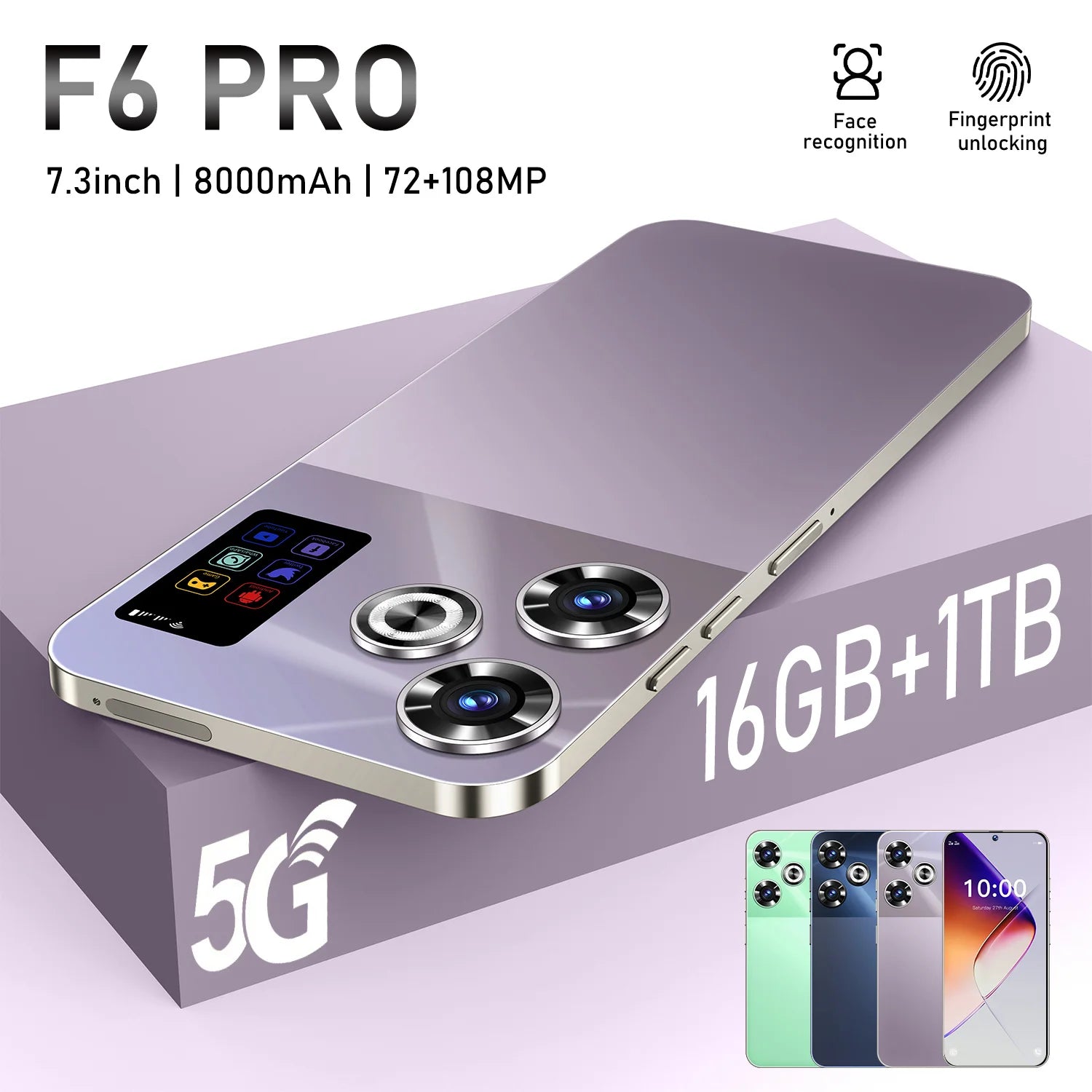 Tidesmit 5G Smartphone, 7.3-Inch Display, 16GB RAM, 1TB Storage - Gray Gray16G+1TB 16g Tidesmit