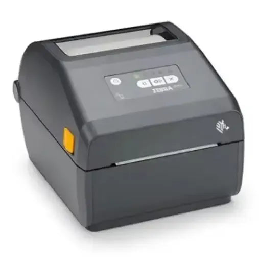 ZD421 iron-on label printer with display panel and buttons, dark gray housing