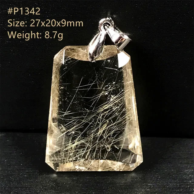 Natural Gold Rutilated Quartz Sterling Silver Pendant Necklace for Women & Men Healing Wealth Gift CCGTC Certified AAAAA
