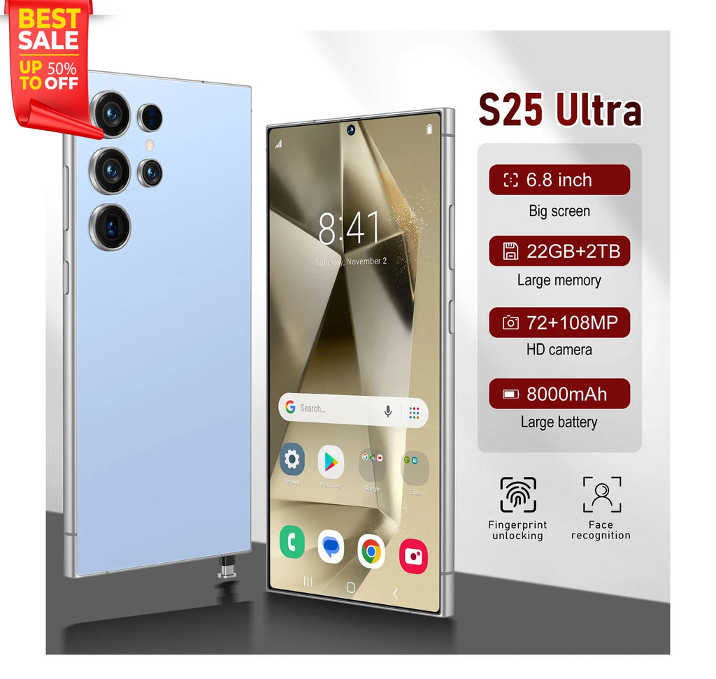 Close-up of S25 Ultra 5G smartphone showing premium metal frame, side volume buttons, and charging port details.