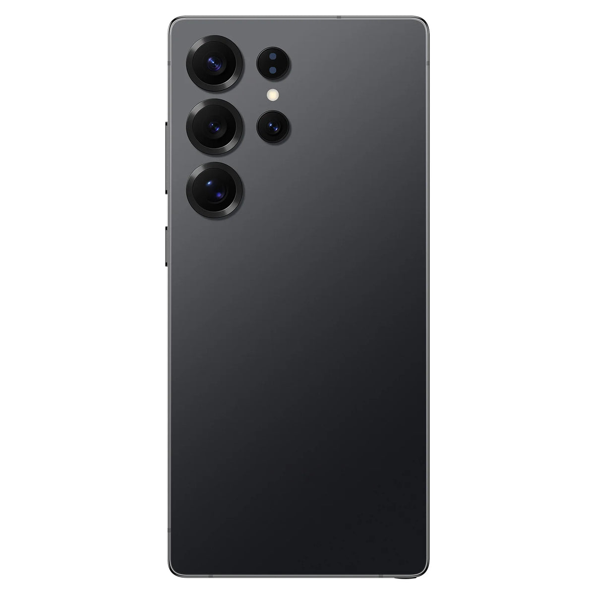 Unlocked Android smartphone back view, black with triple rear cameras