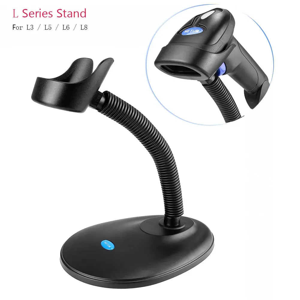 L series adjustable barcode scanner stand, black cradle with flexible gooseneck