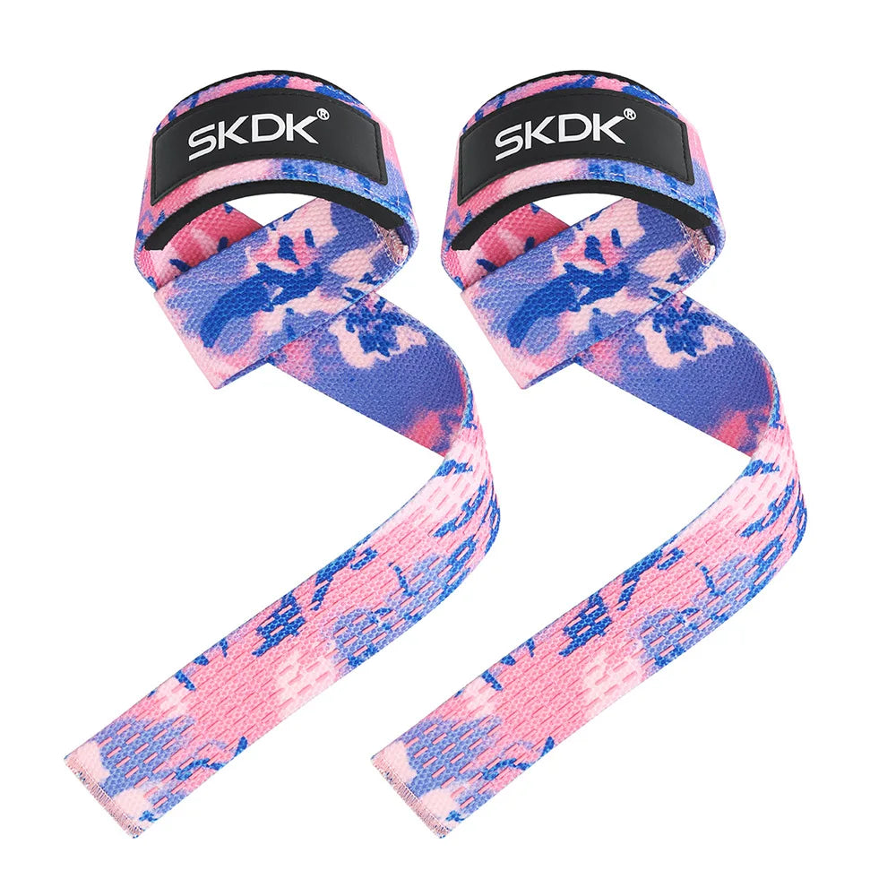 Custom Logo Adjustable Weight Lifting Wrist Straps Bodybuilding Powerlifting Strength Training Deadlifts Hand Lifting Straps Purple Flower 55*3.5cm Tidesmit