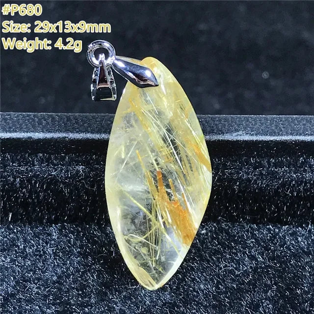 Natural Gold Rutilated Quartz Sterling Silver Pendant Necklace for Women & Men Healing Wealth Gift CCGTC Certified AAAAA