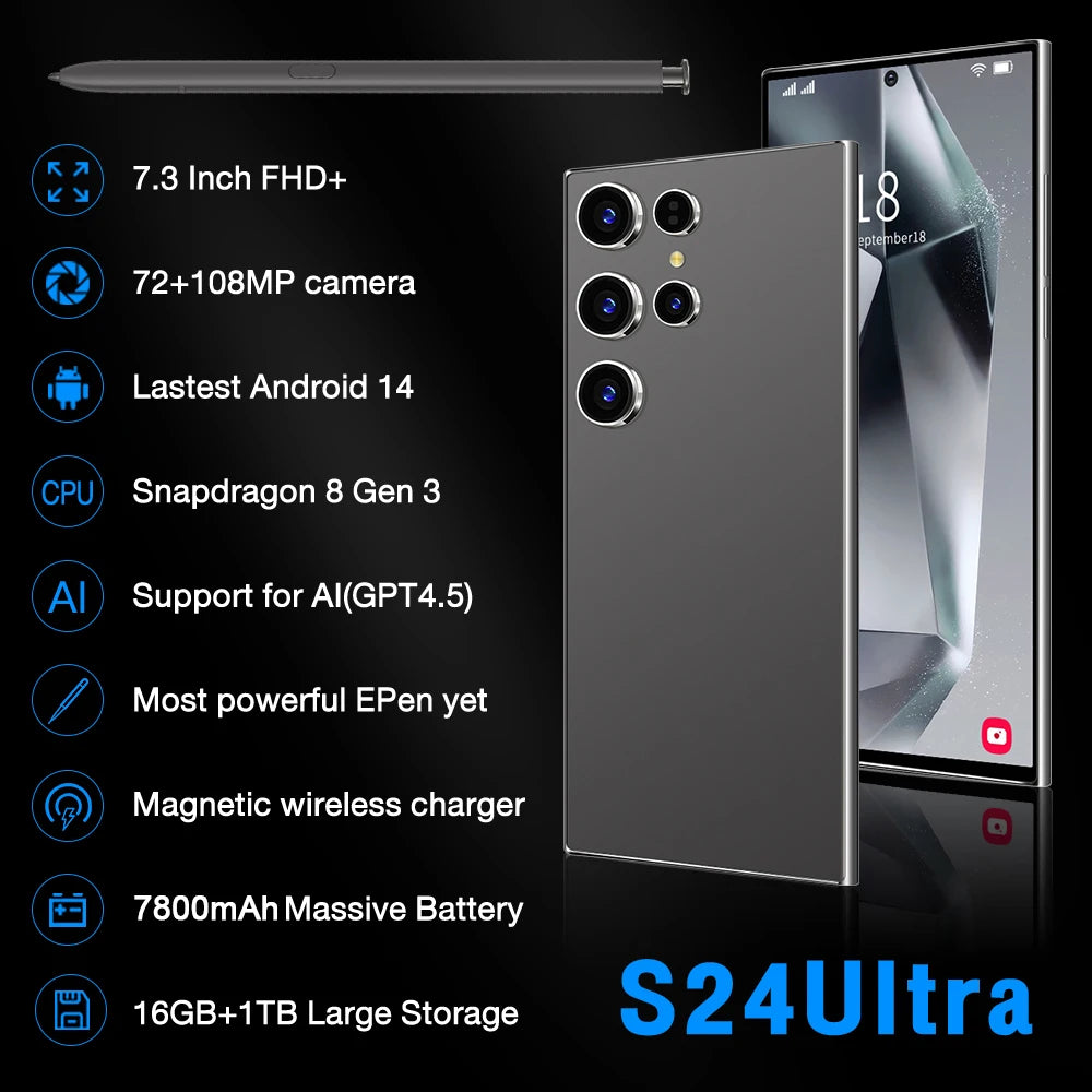 Hot Selling S24 ULTRA Original 16GB+1TB 50MP+108MP Multi Function Full Screen Mobile Phones 5g Mobile Smart Phone - Tidesmit