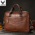 VINCESS Genuine Leather Zipper Closure Business Briefcase Office Executive Lawyer Handbag Men Bag Laptop Computer Crossbody Bag