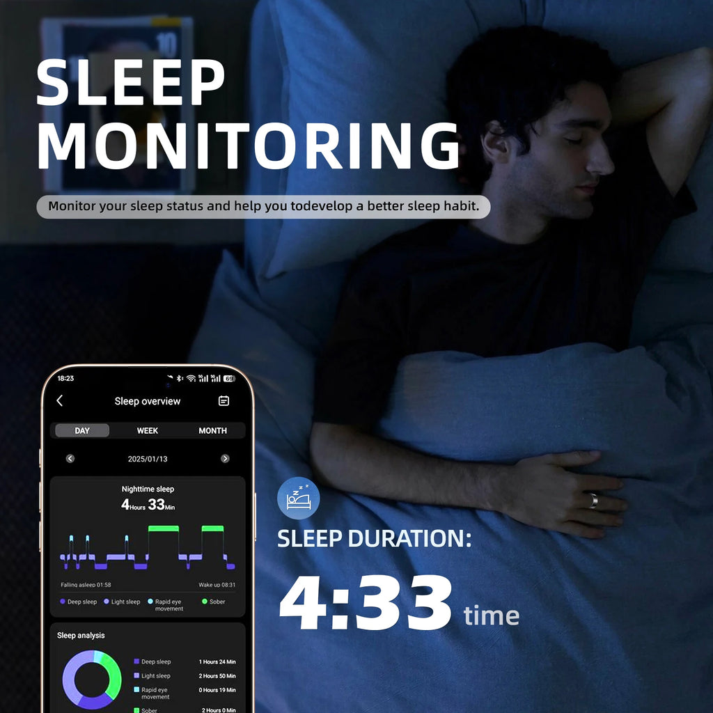 Hyperliving for Bluetooth Smart Ring 10ATM Stainless Steel App Controlled with Android Sleep Tracker Lighting Features Tidesmit