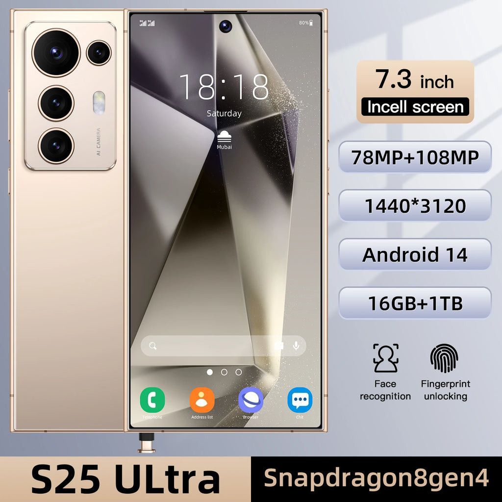 Original S25 Ultra 5G Smart Phone 7.3 Inch 16GB+1TB Dual Card Android14 Unlocked 72+108MP HD Camera Gaming Phone in Spanish - Tidesmit