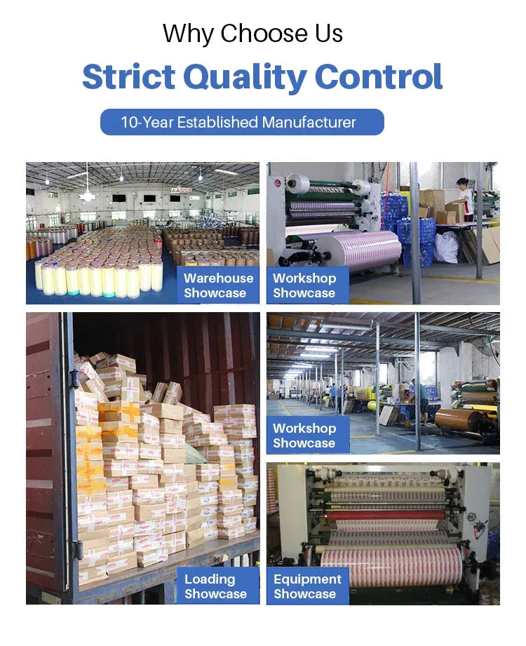 Sealing tape quality control collage with factory and workshop equipment photos
