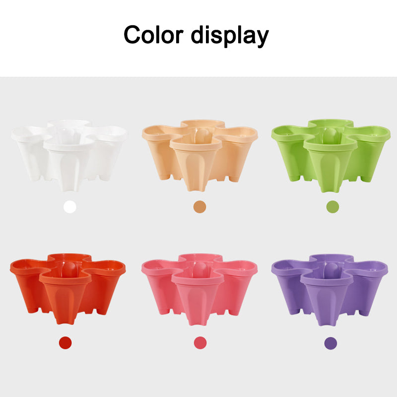 Stackable vertical plant pot colors display: white, beige, green, orange, pink, purple