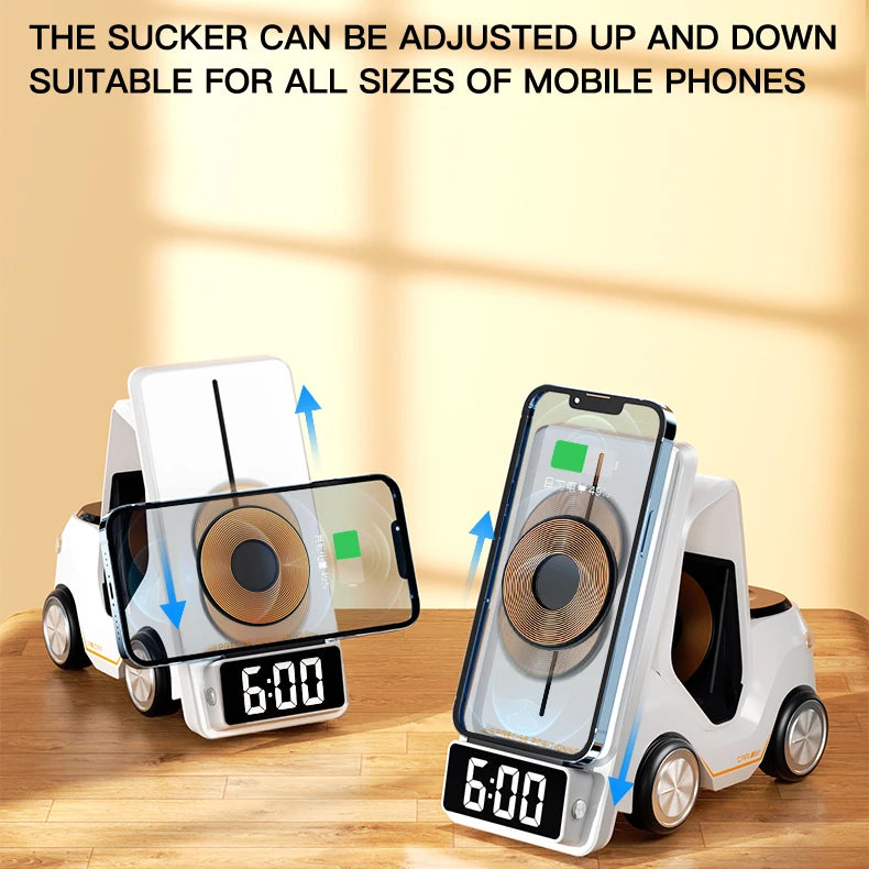 Forklift Model Led Digital Display Clock Wireless Charger Phone Holder Car 3 in 1 Wireless Charging Station Tidesmit