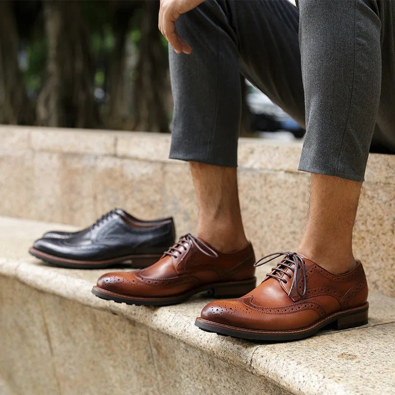 Premium Men's Office Shoes Full-Grain Leather Big Size Lace-up Luxury Retro Oxfords for Career