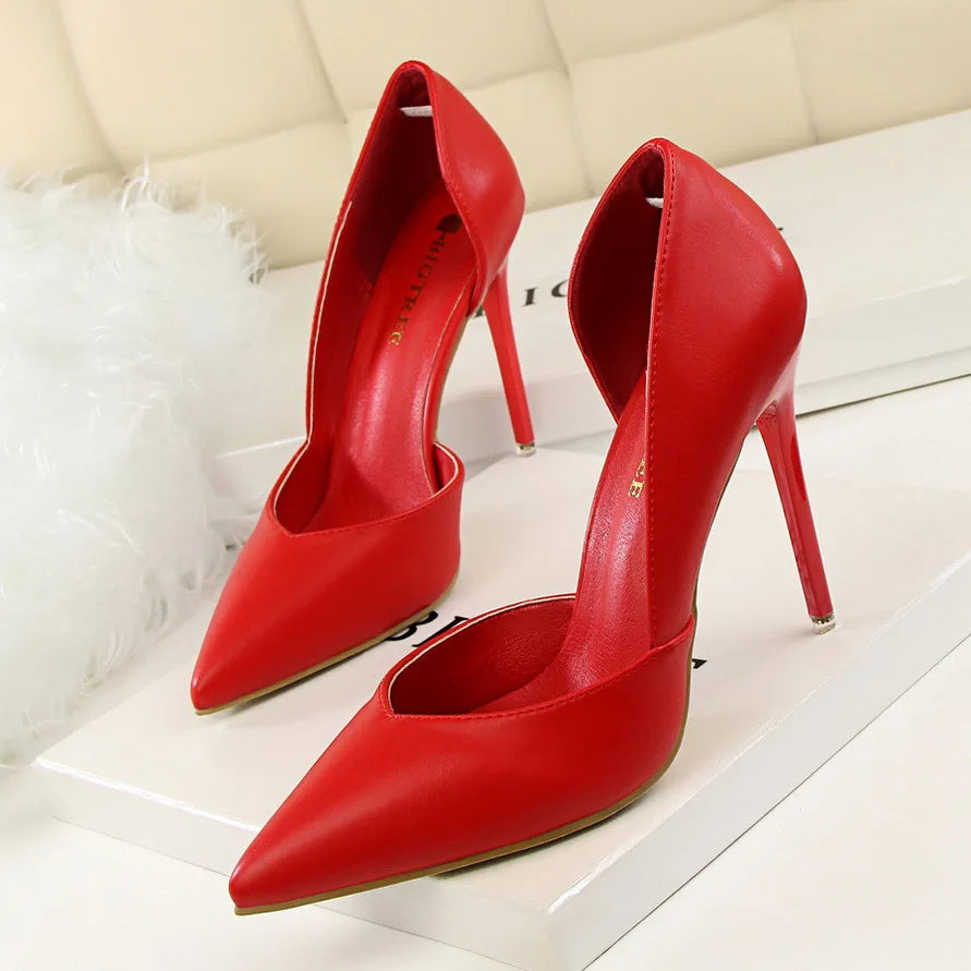 2026 New Formal Solid Womens Shoes Thin Heel Ultra-High Heel Low-Cut Design Slip-On Closure Pointed Toe for Nightclubs