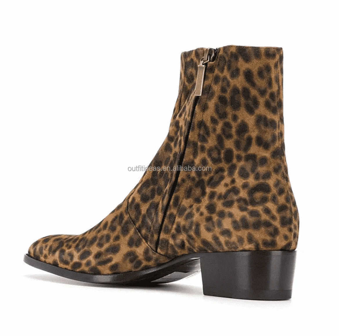 Pointed Toe Size 14 Unisex Women Men Dress Shoes Block Cuban Heel Leopard Suede Chelsea Boots Ankle High Leather Chelsea Boots