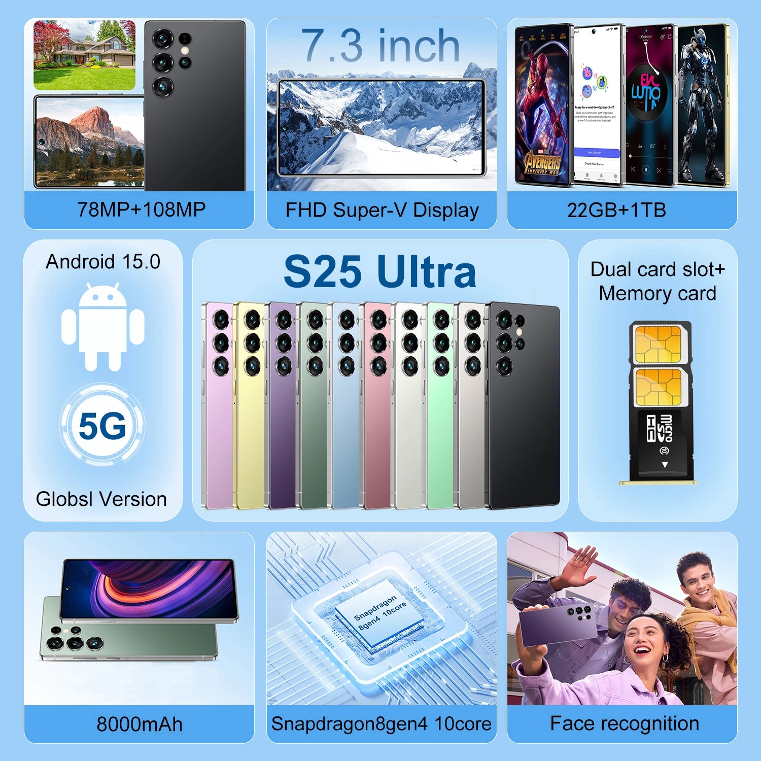 Real High Quality S25 Ultra Android 15 Smart Phone 22GB+1TB 5G Big HD Screen Long Standby Dual Card Unlocked Global Mobile Phone - Tidesmit
