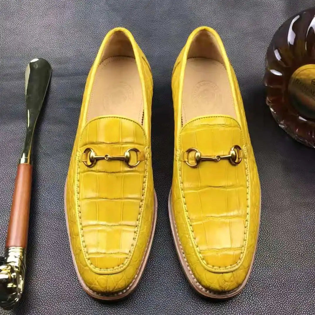 Goodyear Genuine Crocodile Leather Men's Slip-on Loafers Alligator Skin Stylish Men's Shoes Yellow Customized Dress Shoes Men