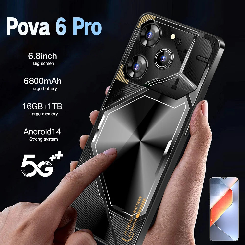 Unlocked Pova 6 Pro 5G Smartphone 16GB RAM 1TB ROM Long Battery Life Dual SIM Android Smart 5G Phone - Tidesmit