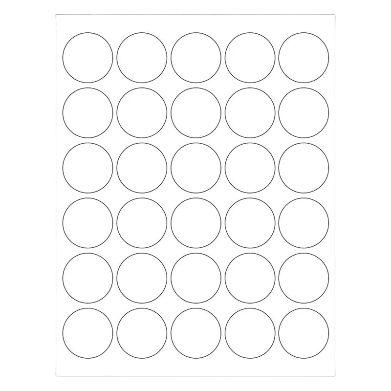 Printable sticker sheet featuring white round label circles arranged evenly in rows