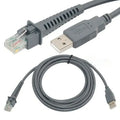 Barcode scanner USB cable with USB-A and RJ45 connectors, gray/black