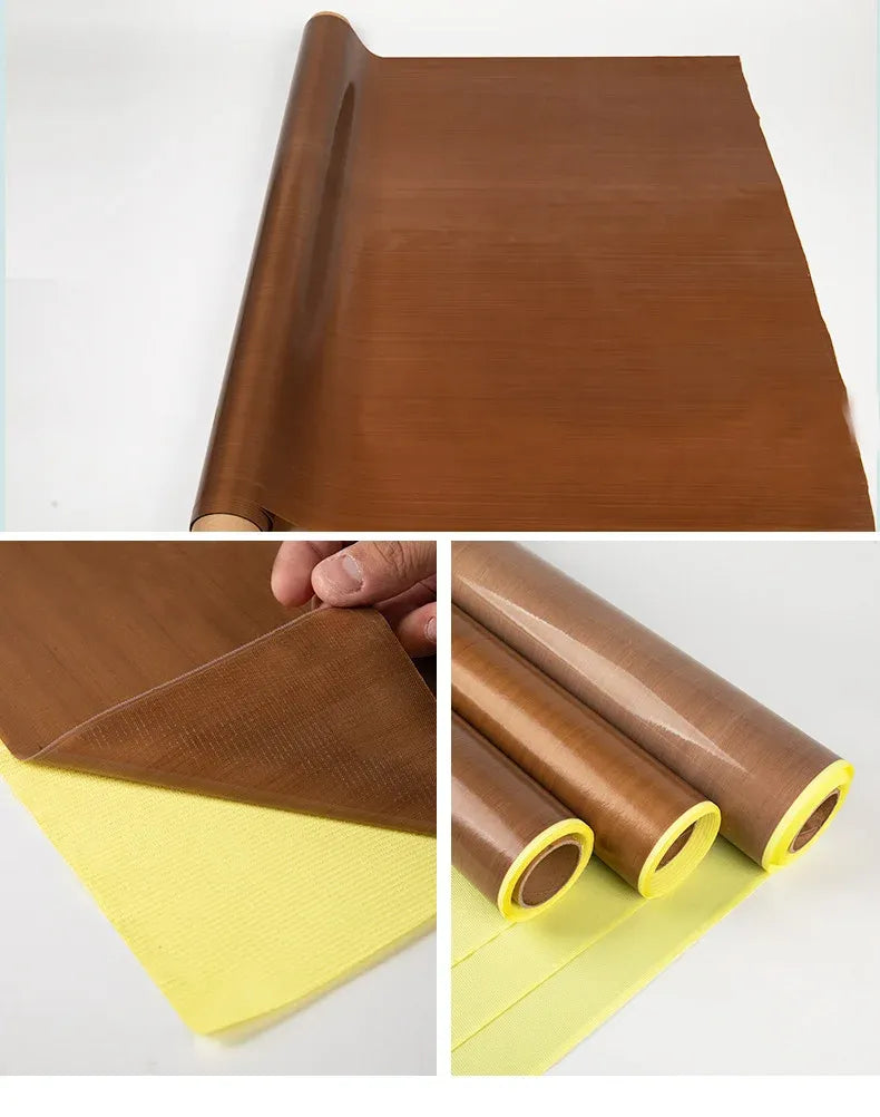 Brown insulation tape with yellow release paper backing and rolled tape ends