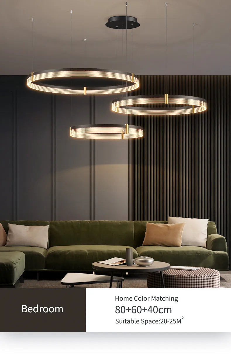 Nordic LED Ring Light Chandelier | Adjustable Color Temperature 3-Layer Tidesmit
