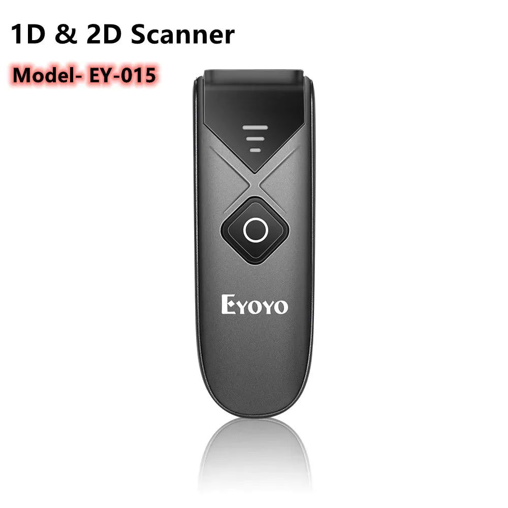 Eyoyo EY-015 handheld 1D/2D barcode scanner, dark gray front with button