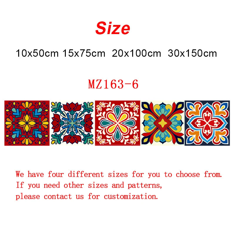 Colorful ceramic tile wall sticker set with floral medallion mosaic, red, teal, and yellow peel-and-stick PVC