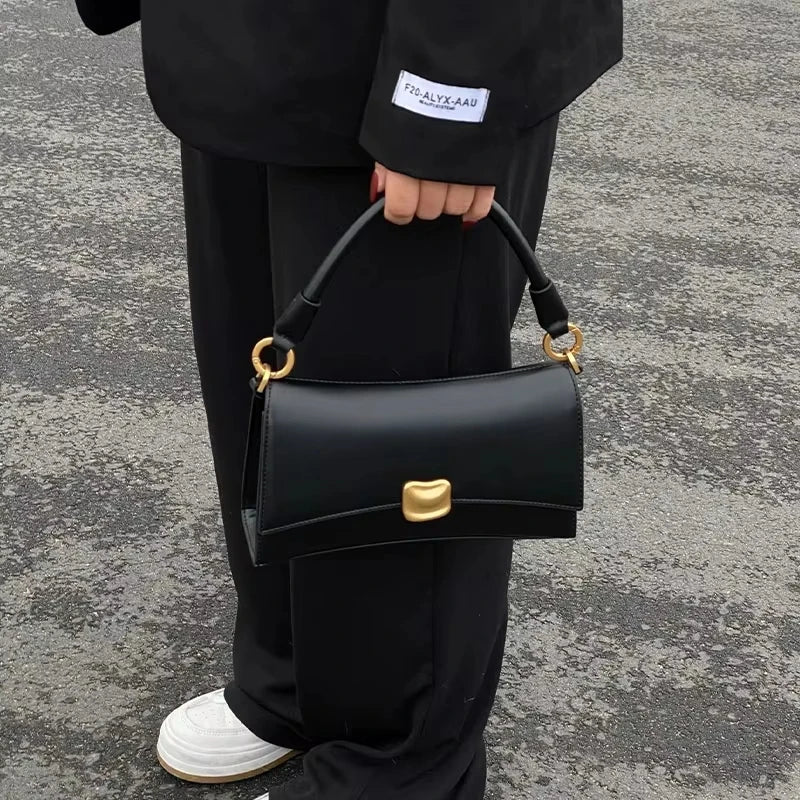 Lzx High-quality Ladies Luxury New Design Black PU-lined Magnetic Clasp Lock Two-strap Square Underarm Handbag 2026