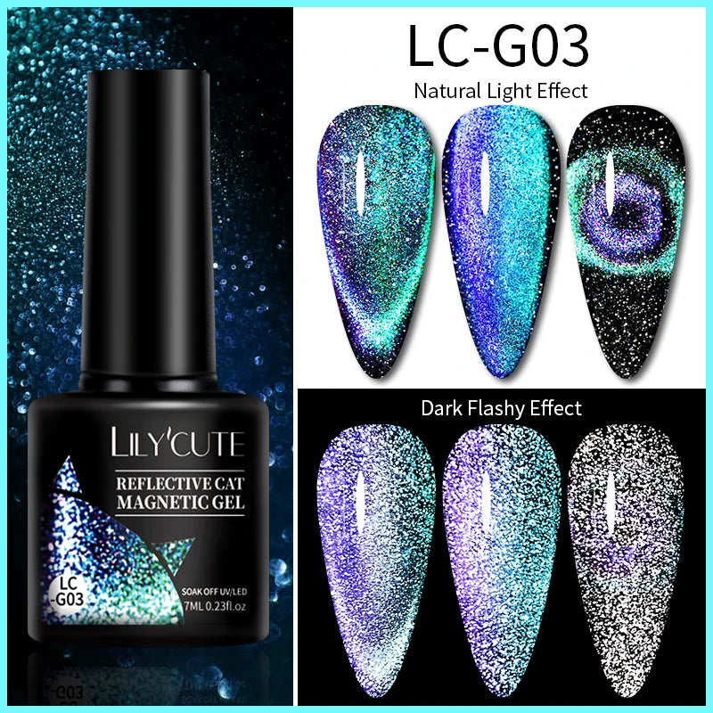Magnetic Cat Eye Gel Nail Polish – Reflective UV Soak Off Kit Permanent Makeup Machines LC-G03 Tidesmit